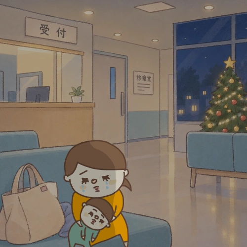 病院で涙する母